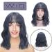 DOPI Elegant Off Blue Wig With Bangs Bob Short Curly Wigs for Women Charming Natural(2Pack)