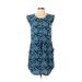CAbi Casual Dress - Shift Crew Neck Sleeveless: Blue Floral Dresses - Women's Size X-Small
