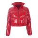 Hpory Red Puffer Jacket Womens Short, Lightweight Shiny Short Puffer Jackets with Zipper Stand Collar Fashion Winter Solid Color Long Sleeve Short Down Jacket Puffer Coats for Women