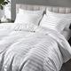 P Pothuiny 5 Pieces Satin Striped Duvet Cover King Size Set, Luxury Silky Like Ivory White Stripe Duvet Cover Bedding Set with Zipper Closure, 1 Duvet Cover + 4 Pillow Cases (No Comforter)