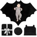 Bumba Kids Multi-Use Batman Plush Baby Blanket With Monthly Milestone Option and Baby Boy Beanie In One Set, Use Bat Blanket, Halloween Baby Blanket, Spooky Blanket, Goth Baby Stuff, Batman Baby Stuff