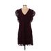 Donna Morgan Casual Dress - Shift V Neck Short Sleeve: Burgundy Print Dresses - Women's Size 4
