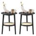 Round Side Table Set of 2 with Storage, Black Rattan Nightstand Bedside Table, Small End Table for Living Room, Bedroom