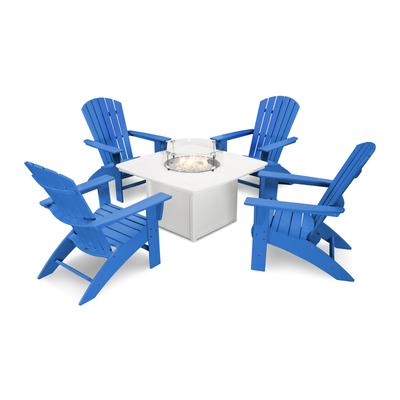 POLYWOOD Nautical Curveback Adirondack 5-Piece Conversation Set with Fire Table