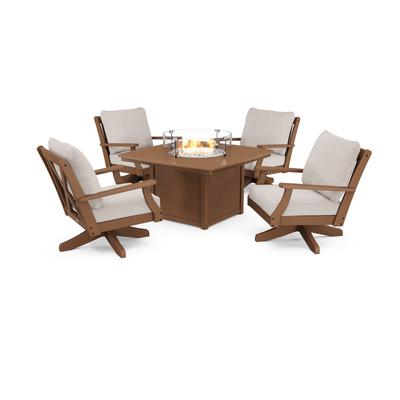 POLYWOOD Braxton 5-Piece Deep Seating Swivel Conversation Set with Fire Pit Table