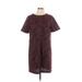 Ann Taylor LOFT Casual Dress - Shift Crew Neck Short sleeves: Burgundy Dresses - Women's Size Large Petite