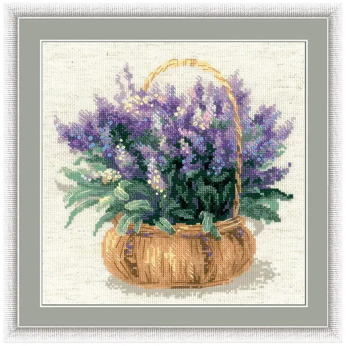 Stickbild Lavendel im Korb, 25 x 25 cm