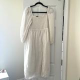 J. Crew Dresses | J.Crew Linen Smocked Long Sleeves Midi Dress. Puffed Sleeves! | Color: White | Size: S