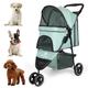 Zevcri Dog Pram for Small Dogs Cats Lightweight Folding Dog Stroller 3 Wheels Foldable Dog Puppy Doggie Pushchair Buggy Travel Pet Carrier Trolley on Wheels with Storage Basket, Light Green