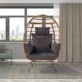 Egg Swing Chair Outdoor Garden Rattan Hanging Chair with Iron Frame and Waterproof Cushions Outdoor Indoor Lounge Chair with Stand and Cushion for Outdoor Garden Indoor Bedroom