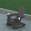 Emma + Oliver Adirondack Rocking Chair with Cup Holder Weather Resistant HDPE Adirondack Rocking Chair in Gray