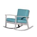 Rocking Chair Outdoor Indoor Rocker Chair with Deep Seat Cushion and Thicken Backrest Wooden Upholstered Leisure Armchair for Home Balcony Patio & Garden Silver Gray Finish+Sage Cushions