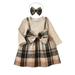 Baby Blanket Outfit Set Kids Toddler Baby Girls Long Sleeve Ribbed Patchwork Plaid Princess Dress With Headbands Outfits Set 2PCS Baby Girl Receiving Blanket