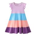 HILEELANG Toddler Girl Summer Swing Dress Soft Big Skirt Short Sleeve Casual A-Line Twirly Tiered Dress Playwear Sundress 3T