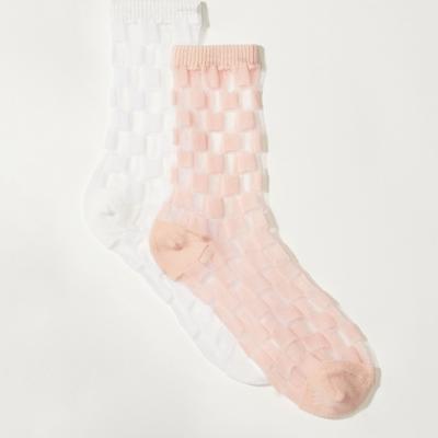 Lucky Brand Sheer Checkered Crew Sock in Light Pink