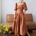 Free People Dresses | Free People Terra Ain’t She A Beaut Midi W/Ruched Front, Puff Sleeves Sz L | Color: Brown/Orange | Size: L