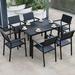 Rosecliff Heights Berdine Rectangular 6 - Person 47.2" Long Aluminum Outdoor Dining Set Wood/Plastic/Metal in Black/Brown | 47.2 W x 31.5 D in | Wayfair