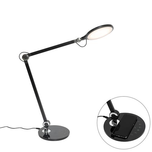 Design-Tischleuchte schwarz inkl. LED mit Touch- und Induktionsladegerät - Don