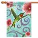 Blue and Green Ruby Throated Hummingbird Outdoor House Flag 28" x 40"