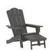 Flash Furniture Halifax HDPE Adirondack Chair with Cup Holder and Pull Out Ottoman All-Weather HDPE Indoor/Outdoor Lounge Chair in Gray