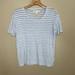 Michael Kors Tops | Michael Kors Size Medium Blue White Stripe Short Sleeve Shirt Linen Top | Color: Blue/White | Size: M