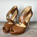 Michael Kors Shoes | Michael Kors 4.5” Strap Peep Toe Heels Shoes Size 9 1/2 | Color: Tan | Size: 9.5