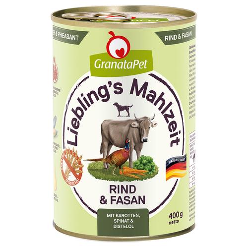 24x 400g Liebling's Mahlzeit Rind & Fasan Granatapet Hundefutter nass