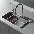 Kitchen Sink 304 Stainless Steel Nano Raindance Waterfall Sink, Bar Sink With Pull-Out Tap, Chopping Board, Cup Washer, Dishwasher Single Sink (Color : Grey B, Size : 78x46cm)