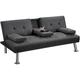costoffs Fabric Upholstered Sofa Bed with 2 Cup Holders Convertible Sofa Futon for Living Room Guest Room Dark Gray