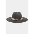 Black Straw Chain Fedora Hat