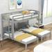 Triple Bunk Bed for Kids, Wood Twin Over Twin & Twin Bunk Bed with Built-in Middle Drawer & Guardrail, Space Saving Design, Gray