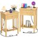 Nightstand with Charging Station, Bamboo Nightstands Set of 2, Wood Bedside Table with USB Ports and Outlets,