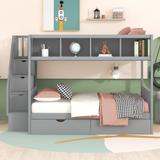 Twin over Full Bunk Bed with Storage Staircase, Shelf, and 2 Drawers, Maximized Storage Space, Versatile, Multi-Functional