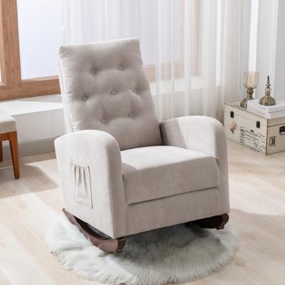 High Back Rocking Chair Nursery Chair Comfortable Rocker, Fabric Padded Seat