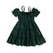 aturustex Toddler Girlâ€™s A-line Dress Short Sleeve Off-shoulder Spaghetti Straps Pleated Summer Dress