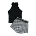 TFFR Toddler Girls Sleeveless Mock Neck Ribbed Tops + Houndstooth Shorts + Waist Belt