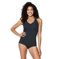 Speedo Women's Swimsuit One Piece V-Neck Shirred Halter Moderate Cut, Black, 10