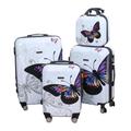 CELIMS - Polycarbonate suitcase – 4 double wheels – TSA padlock – more capacity with its gusset, white, Lot ( 3 Valises + 1 Vanity ), Polycarbonate Butterfly