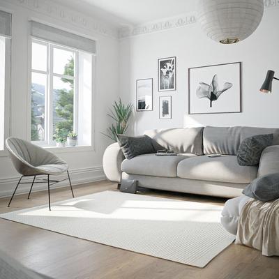 Wollteppich MY HOME "Woolscape 1", beige (naturweiß), B:160cm H:10mm L:230cm, Wolle, Baumwolle, Teppiche, Wendeteppich, handgewebte Qualität, Uni, reine Wolle, Wohnzimmer Image