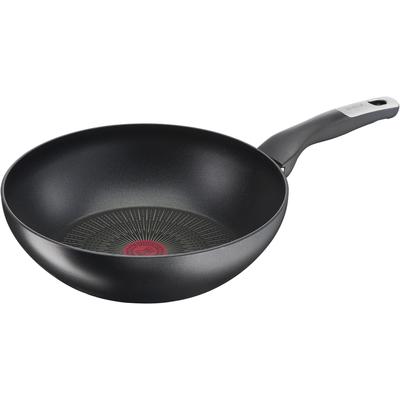 Wok TEFAL "Unlimited", schwarz, B:28,5cm H:8cm L:46,7cm Ø:28cm, Pfannen, kratzfest, Induktion, Temperaturanzeiger, Made In France, Ø 28 cm