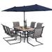 Lark Manor™ Alyah Rectangular 6 - Person 60" Long Outdoor Dining Set w/ Umbrella Plastic/Metal in Blue | 60 W x 38 D in | Wayfair