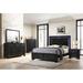 Red Barrel Studio® Brucknell 4-1_LED Upholstered Panel Bedroom Set Upholstered in Black/Brown | 59.2 H x 63.4 W x 81.1 D in | Wayfair