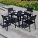Hokku Designs Capriana Square 4 - Piece 31.5" Long Aluminum Outdoor Dining Set Wood/Plastic/Metal in Black/Brown | 31.5 W x 31.5 D in | Wayfair
