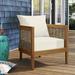 Beachcrest Home™ Treadway Patio Chair w/ Cushions Wood/Wicker/Rattan in Brown/Gray/White | 24.75 H x 27.5 W x 29.5 D in | Wayfair