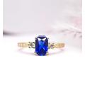 6 X 8mm Radiant Medium Blue Sapphire Art Deco Ring | Bridal Anniversary in Yellow Gold With Diamonds