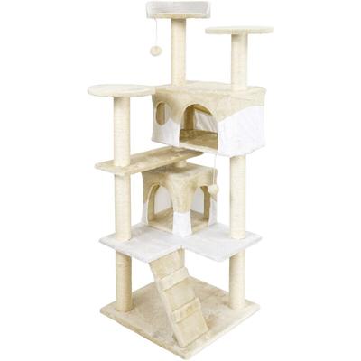 Wiltec - Kratzbaum in Beige/Weiß 130 cm hoch, Katzenkratzbaum mit Aussichtsplattformen, Kletterbaum Image