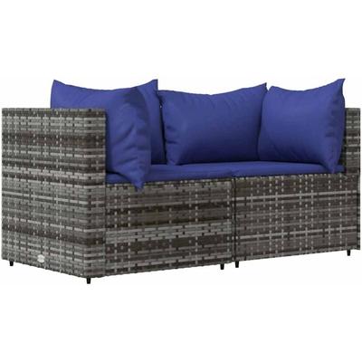 Garten-Ecksofas mit Kissen 2 Stk. Grau Poly Rattan Vidaxl Image