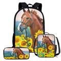 NETILGEN Sunflowers Running Horse Print School Bags for Boys Kids Children with Durable Pencil Box for Schoool Student Thermal Preschool Class Lunch Tote
