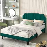 Javlergo Upholstered Platform Bed Frame with Height Adjustable Nailhead Trimmed Curved Headboard, No Box Spring Needed