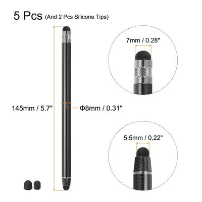 5pcs Stylus Pens for Touch Screens with 2 Extra Tips Black